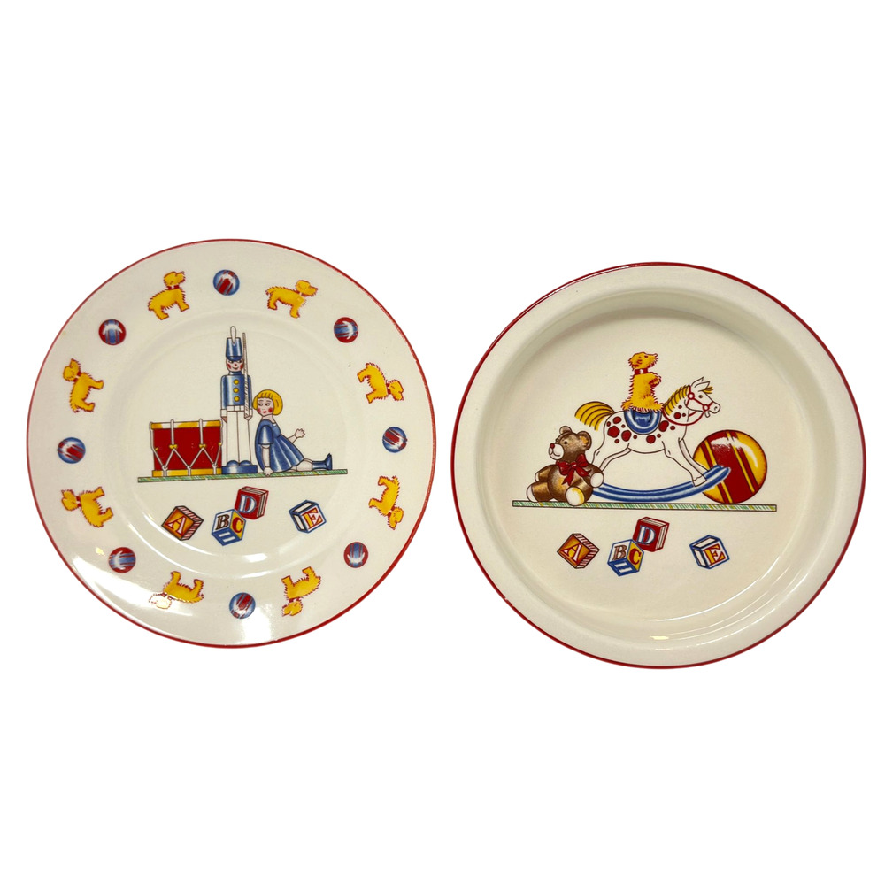 Vtg Tiffany & Co 2pc Childs Plate & Bowl Set Toy Motif Masons Ironstone England